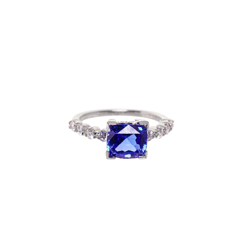 Women's Rings with Birthstones for a Personalized TouchWhite Gold Cushion Cut Tanzanite and Diamonds Ring Women's Rings with Birthstones for a Personalized TouchWhite Gold Cushion Cut Tanzanite and Diamonds Ring