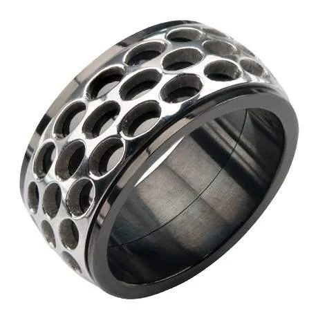 Men's leather - wrapped rings for a rustic charmMen's Stainless Steel Car Grille Black IP Polish Finished Ring -9mm Men's leather - wrapped rings for a rustic charmMen's Stainless Steel Car Grille Black IP Polish Finished Ring -9mm