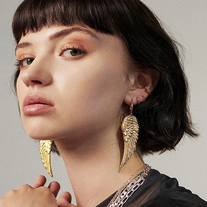Sterling silver hoop earringsFALLEN SAINT. Angel Wing Hoop Earrings - Gold