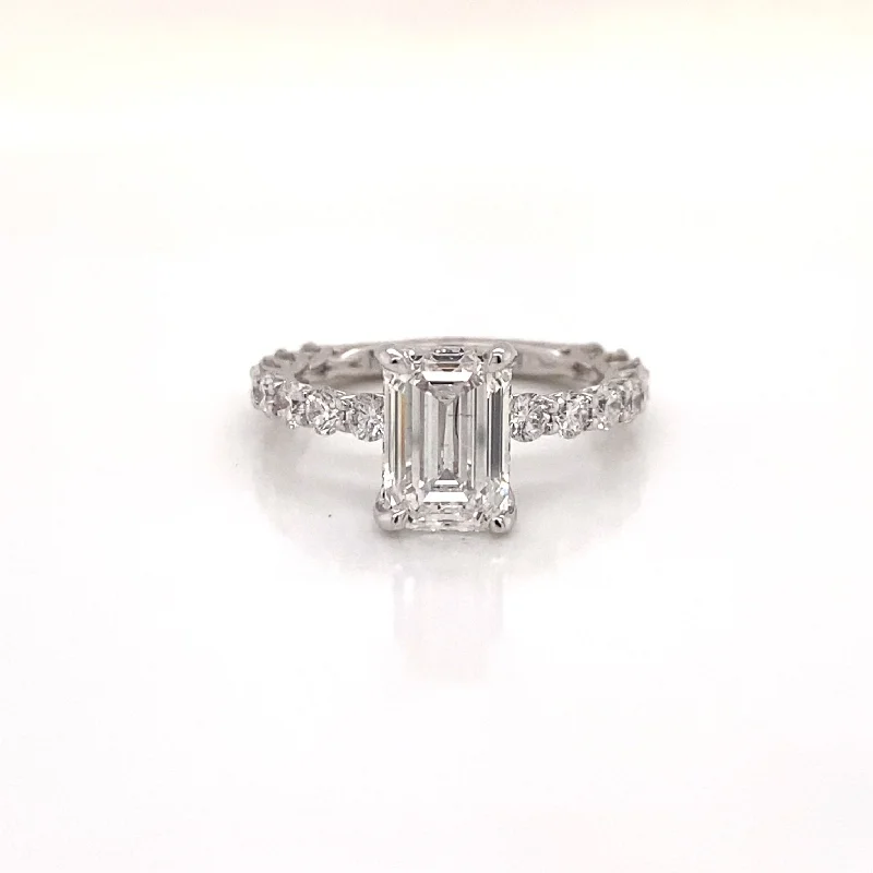 Three - Stone Women's Diamond Rings Symbolizing Past, Present, and Future with Emerald - Cut DiamondsLENA 3 Carat Emerald Cut Lab Grown Diamond Engagement Ring.SideStones. IGI Certified Three - Stone Women's Diamond Rings Symbolizing Past, Present, and Future with Emerald - Cut DiamondsLENA 3 Carat Emerald Cut Lab Grown Diamond Engagement Ring.SideStones. IGI Certified