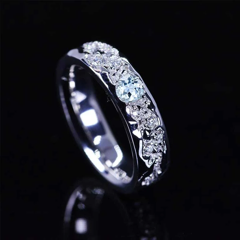 Men's Damascus - steel rings with a unique patternGrand Canyon Genuine Natural Aquamarine Ring V2 Men's Damascus - steel rings with a unique patternGrand Canyon Genuine Natural Aquamarine Ring V2