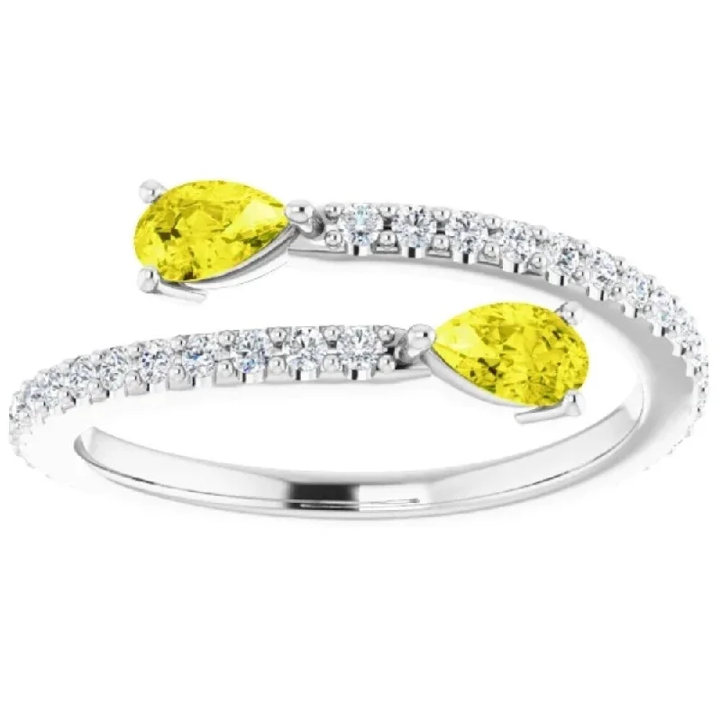 Women's Diamond Rings with Opal Inlays and Diamond Accents for a Mysterious and Iridescent Look5/8 Ct Fancy Yellow Pear Shape Diamond 2-Stone By Pass Ring Lab Grown White Gold Women's Diamond Rings with Opal Inlays and Diamond Accents for a Mysterious and Iridescent Look5/8 Ct Fancy Yellow Pear Shape Diamond 2-Stone By Pass Ring Lab Grown White Gold