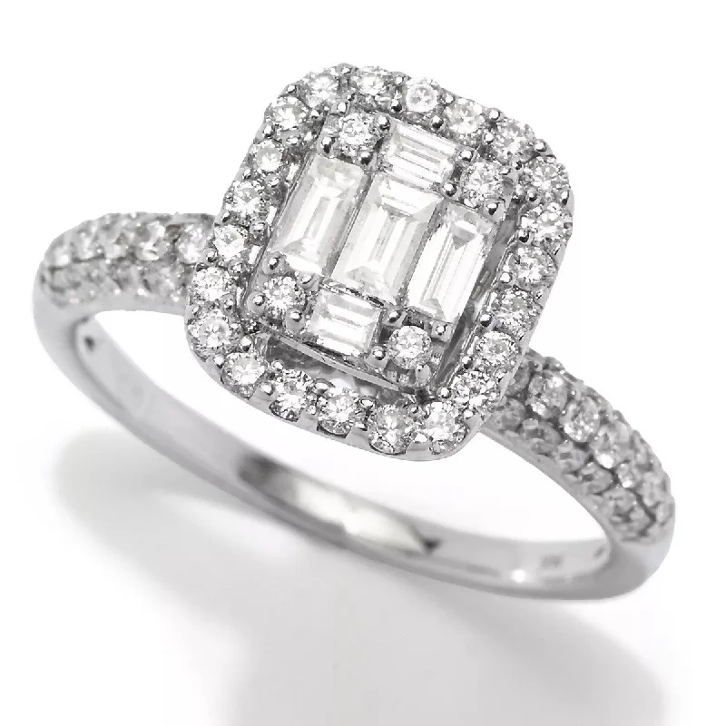 Vintage - Style Women's Diamond Rings with Floral - Engraved Bands and Multiple Diamond Accents14K White Gold 1.25ctw Round Pave Diamond Ring - Size 7 Vintage - Style Women's Diamond Rings with Floral - Engraved Bands and Multiple Diamond Accents14K White Gold 1.25ctw Round Pave Diamond Ring - Size 7