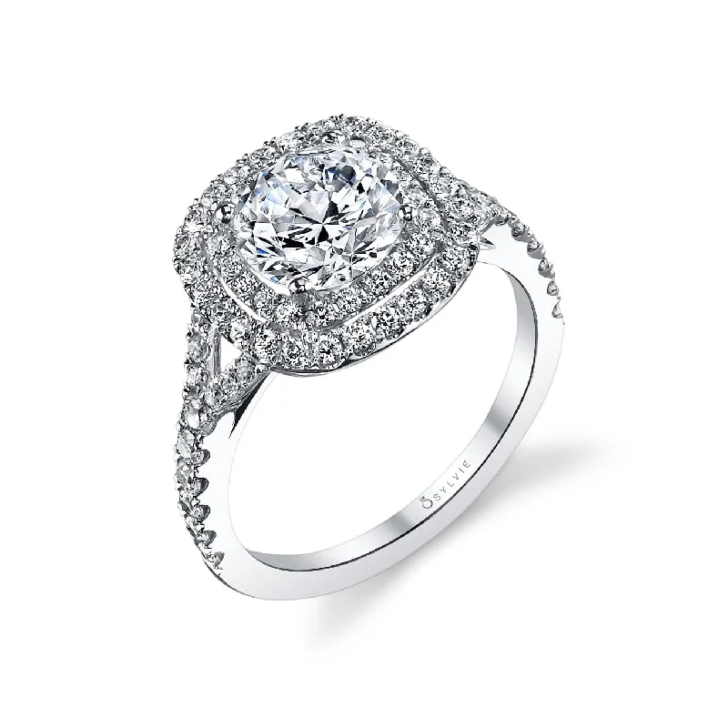 Men's Peridot Engagement Rings in 14K Gold - Filled Metal with a Micro - Pave SettingSylvie Collection 14K White Gold Double Halo Ring Setting Men's Peridot Engagement Rings in 14K Gold - Filled Metal with a Micro - Pave SettingSylvie Collection 14K White Gold Double Halo Ring Setting
