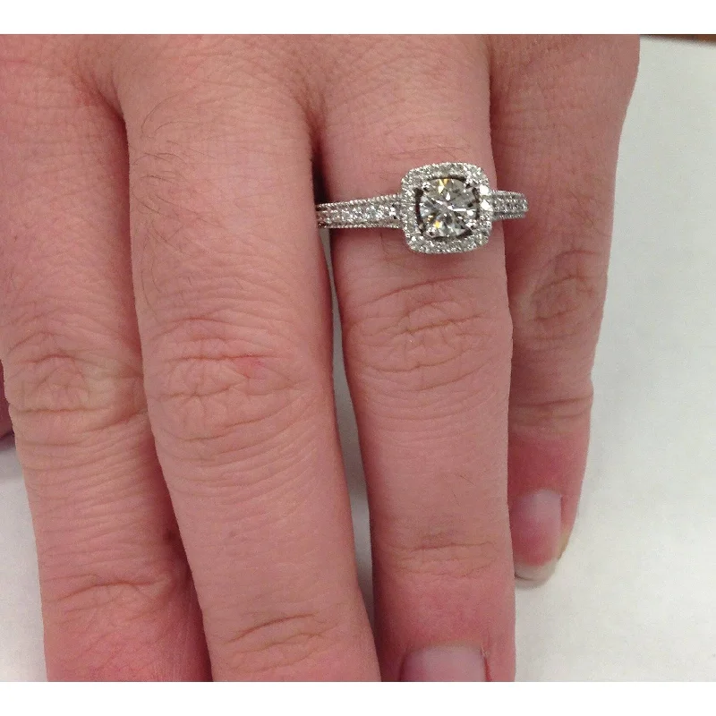 Cushion - Cut Women's Diamond Rings in Platinum with a Soft and Romantic Appearance1ct Cushion Diamond Halo Engagement Ring White Gold Lab Grown