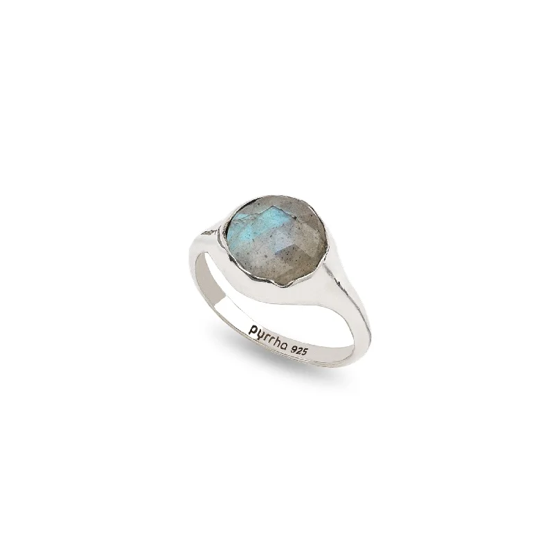 Women's Rings with Birthstones for a Personalized TouchLabradorite Large Faceted Stone Set Signet Ring