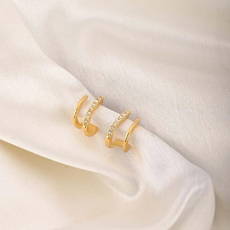 Women's 18K Gold Solitaire Diamond Ring for an Elegant Everyday LookCrystal Curve Earrings