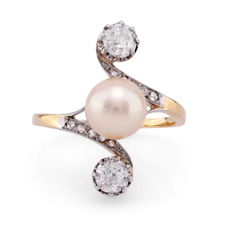 Princess - cut diamond engagement ring with a pavé - set band in platinumBelle Époque Pearl Diamond 18K Yellow Gold Toi Et Moi Ring