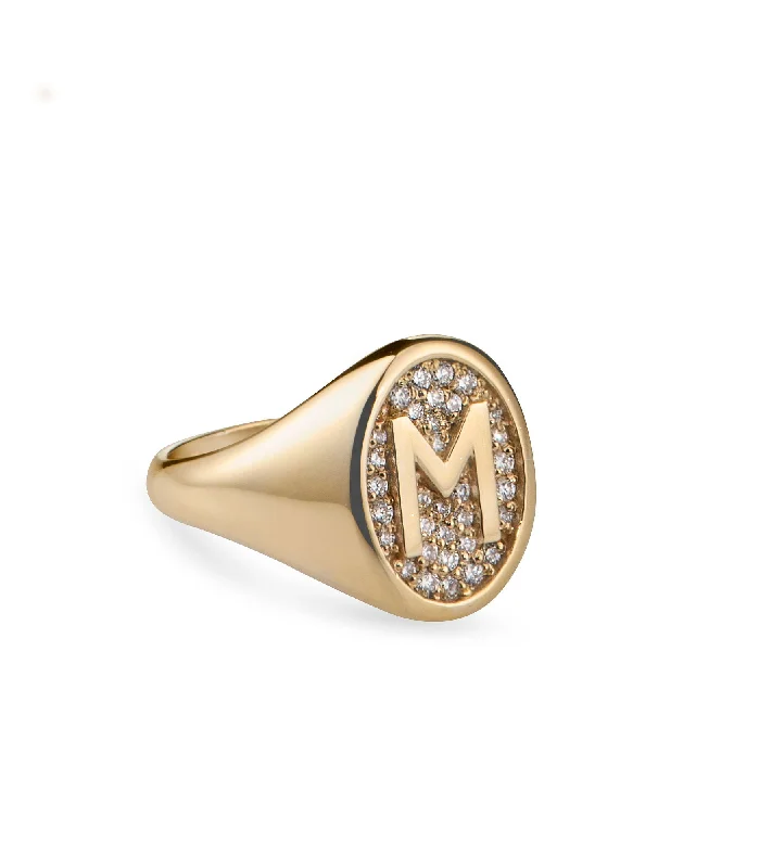 Vintage - Inspired Filigree - Design Women's Rings in Sterling SilverGlimmer Initial 18K Gold Signet Ring w. Diamonds Vintage - Inspired Filigree - Design Women's Rings in Sterling SilverGlimmer Initial 18K Gold Signet Ring w. Diamonds