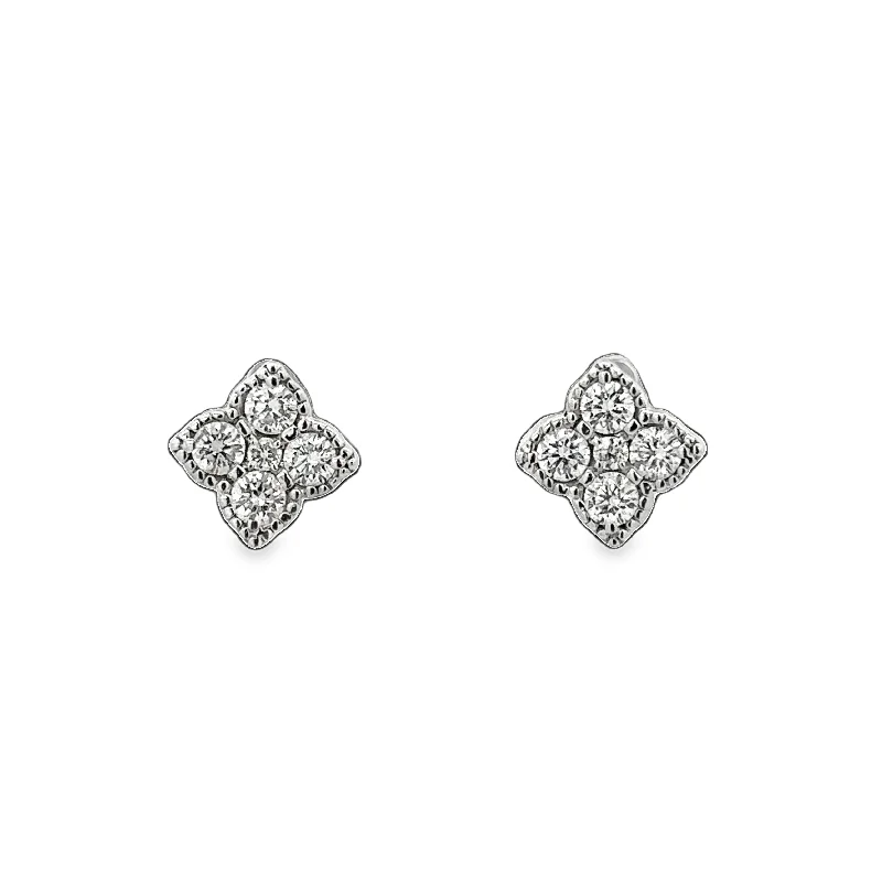Asscher - cut diamond engagement ring with a pavé - set eternity band in platinumQuatrefoil Diamond Stud Earrings in White Gold Asscher - cut diamond engagement ring with a pavé - set eternity band in platinumQuatrefoil Diamond Stud Earrings in White Gold