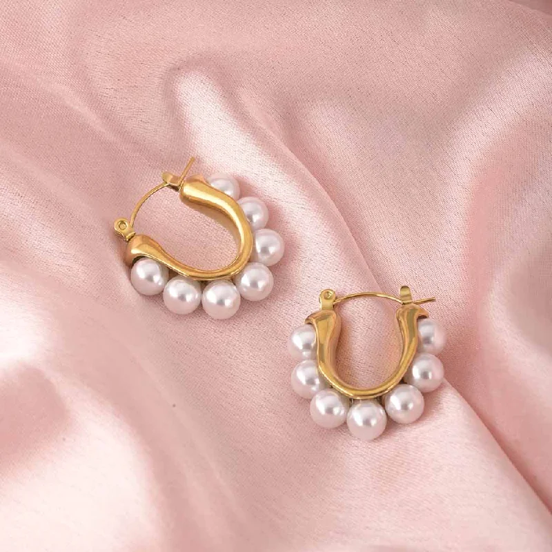 Art Deco - Inspired Women's Rings with Geometric Shapes in 14K GoldPearl Embellished Danglers