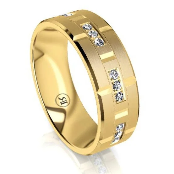 Women's Diamond Rings with Amethyst and Diamond Combinations for a Purple - Hued EleganceThe Elliott Yellow Gold & White Diamond Mens Wedding Ring Women's Diamond Rings with Amethyst and Diamond Combinations for a Purple - Hued EleganceThe Elliott Yellow Gold & White Diamond Mens Wedding Ring