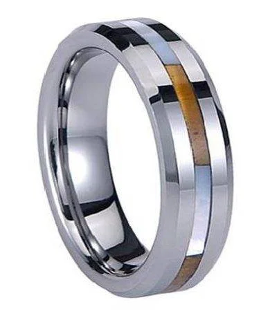 Men's hematite - ring for a metallic gray lusterBeveled Edge Tungsten Ring with Shell Inlay -6mm Men's hematite - ring for a metallic gray lusterBeveled Edge Tungsten Ring with Shell Inlay -6mm
