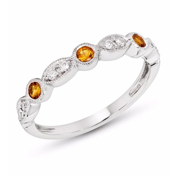 Channel - Set Women's Diamond Rings with Diamonds Securely Held in a Metal Groove for DurabilityCitrine & Diamond Stackable Band Channel - Set Women's Diamond Rings with Diamonds Securely Held in a Metal Groove for DurabilityCitrine & Diamond Stackable Band