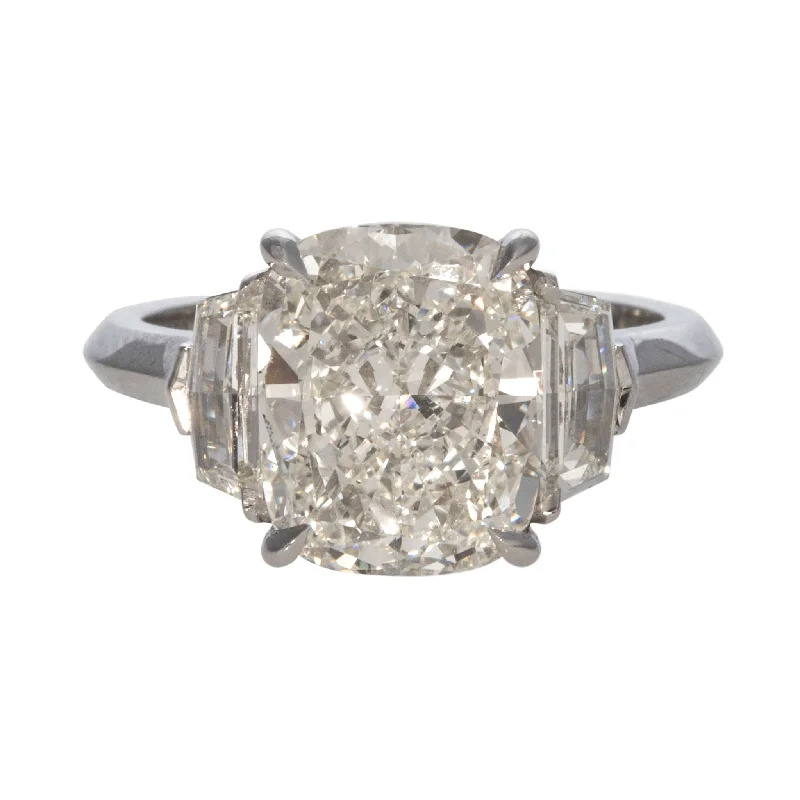 Tennis - Style Women's Diamond Rings with a Continuous Row of Diamonds for a Classic and Versatile Look4ct Cushion Center & .62ct Side Diamond Three-Stone Platinum Ring Tennis - Style Women's Diamond Rings with a Continuous Row of Diamonds for a Classic and Versatile Look4ct Cushion Center & .62ct Side Diamond Three-Stone Platinum Ring