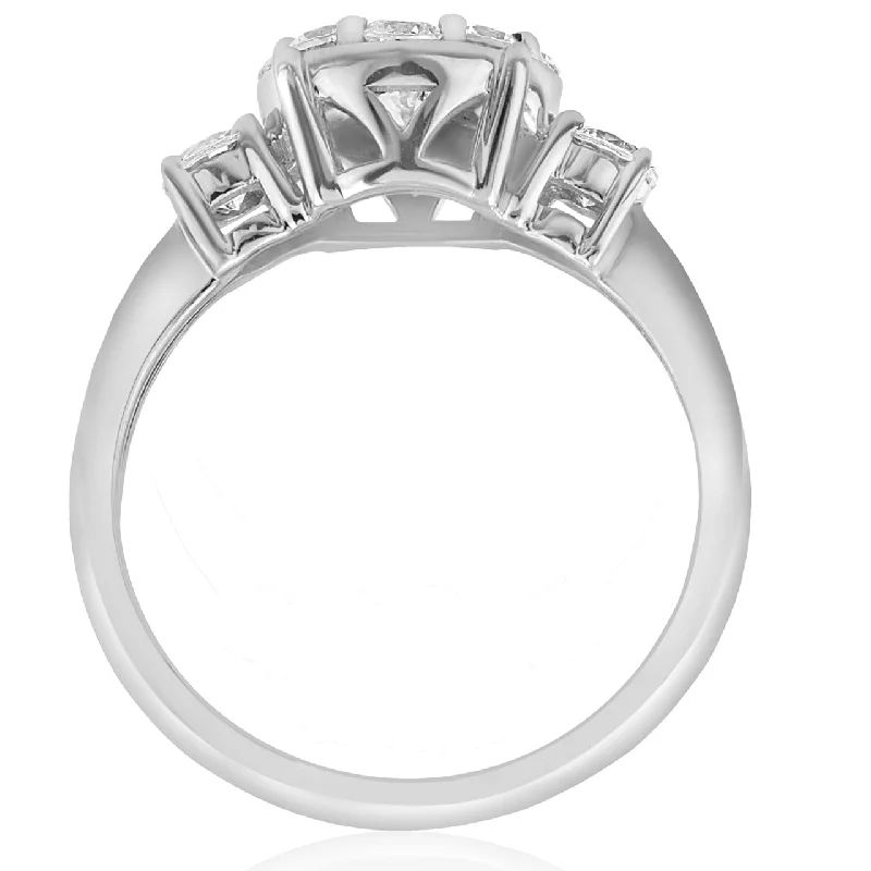 Women's Solitaire Diamond Rings with Round - Cut Diamonds and Platinum Settings for an Elegant Engagement1 1/4ct Round Diamond Engagement Ring Pave Halo 3-Stone White Gold Lab Grown