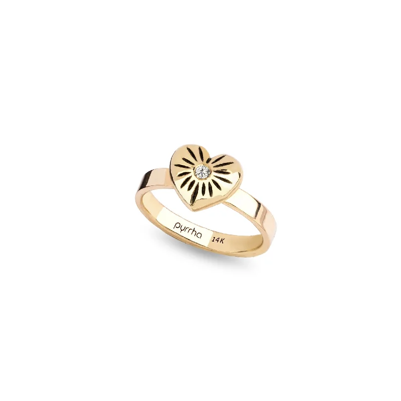 Women's Rings with Birthstones for a Personalized TouchSmall 14K Gold Puffed Heart Diamond Set Talisman Ring Women's Rings with Birthstones for a Personalized TouchSmall 14K Gold Puffed Heart Diamond Set Talisman Ring