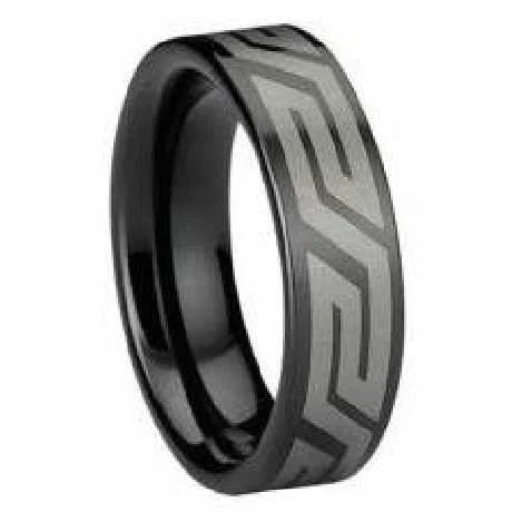 Men's turquoise - inlaid rings for a southwestern feelBlack Tungsten Ring with Aztec Design -6mm Men's turquoise - inlaid rings for a southwestern feelBlack Tungsten Ring with Aztec Design -6mm