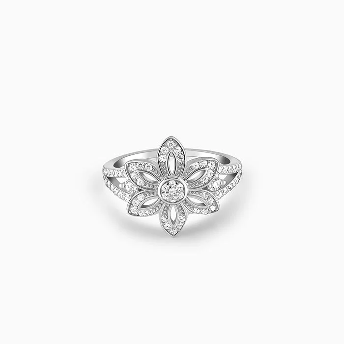 Engagement - Inspired Women's Rings with a Halo of Small DiamondsSilver Flower Of The Field Ring