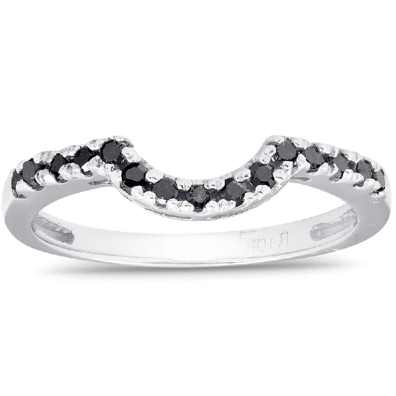 Vintage - Style Women's Diamond Rings with Floral - Engraved Bands and Multiple Diamond Accents1/4ct Curved Black Diamond Notched Guard Ring Enhancer 10K White Gold Vintage - Style Women's Diamond Rings with Floral - Engraved Bands and Multiple Diamond Accents1/4ct Curved Black Diamond Notched Guard Ring Enhancer 10K White Gold