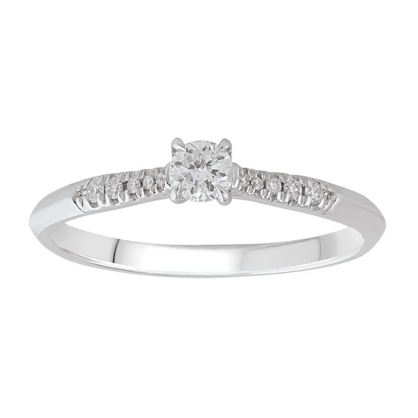Women's Solitaire Diamond Rings with Round - Cut Diamonds and Platinum Settings for an Elegant Engagement9ct White Gold Diamond Solitaire Ring With Shoulder Accents Women's Solitaire Diamond Rings with Round - Cut Diamonds and Platinum Settings for an Elegant Engagement9ct White Gold Diamond Solitaire Ring With Shoulder Accents
