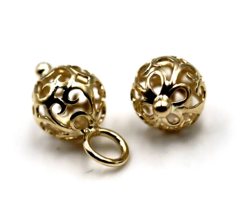 Beaded hoop earringsGenuine 9k 9ct Yellow, Rose or White Gold 10mm Filigree Flower Balls Charm Earrings