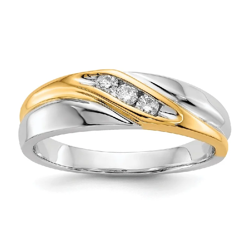 Men's leather - wrapped rings for a rustic charm10K Two-Tone Gold Diamond Mens Ring