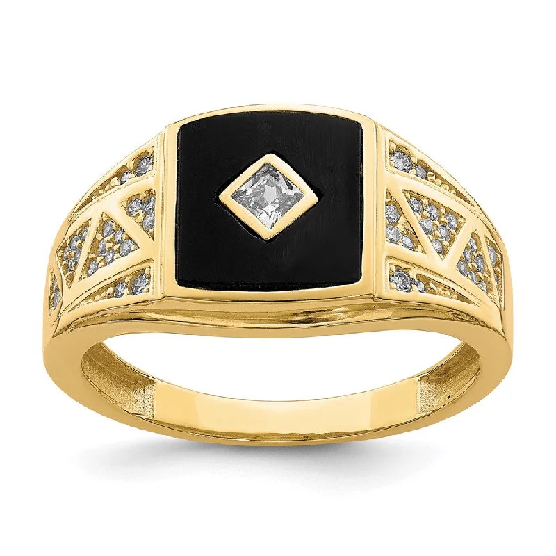 Men's glow - in - the - dark rings for a fun effect10k Yellow Gold CZ and Onyx Men'S Ring