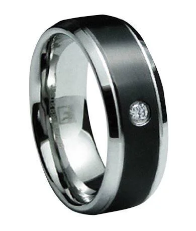 Men's beaded rings with semi - precious stonesMen's Black Finish Stainless Steel Wedding Band with Single CZ | 8mm Men's beaded rings with semi - precious stonesMen's Black Finish Stainless Steel Wedding Band with Single CZ | 8mm
