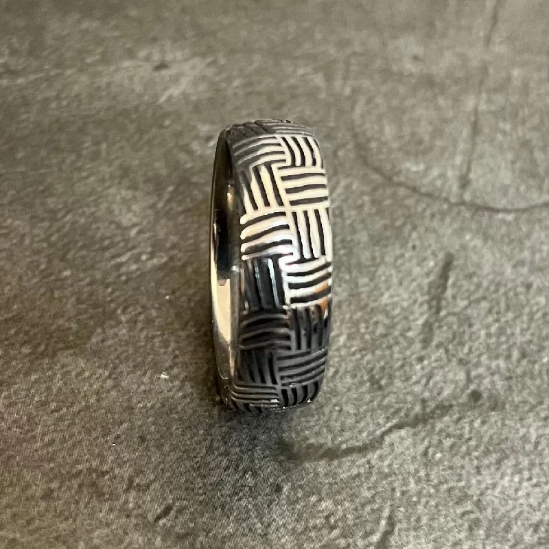 Titanium Rings with a Laser - Cut Openwork PatternBasket Weave