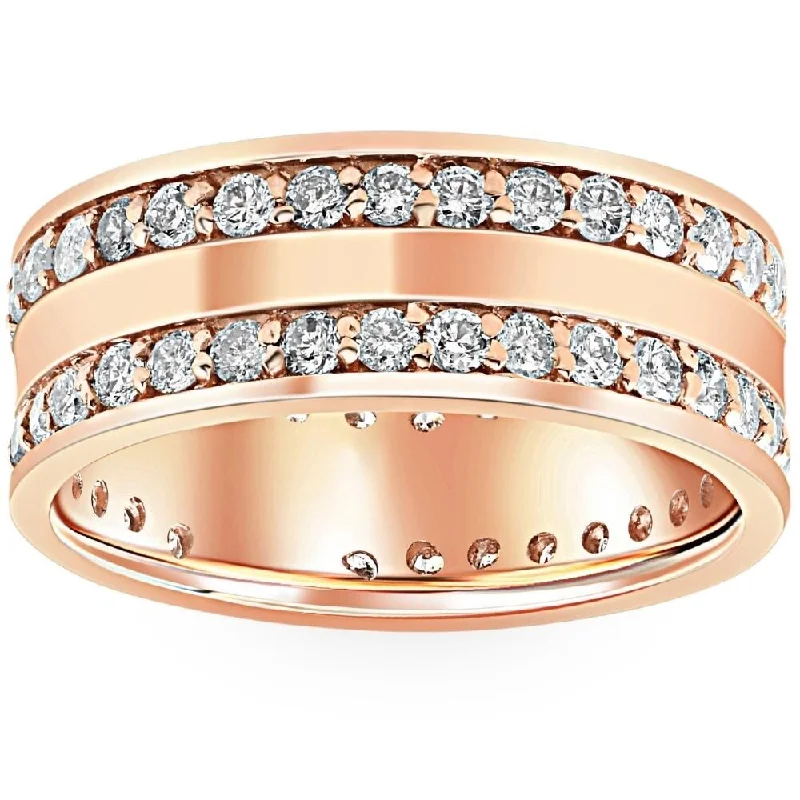 Cushion - Cut Women's Diamond Rings in Platinum with a Soft and Romantic Appearance1 1/2ct Double Row Diamond Eternity Wedding Ring 14K Rose Gold Double Row Band Cushion - Cut Women's Diamond Rings in Platinum with a Soft and Romantic Appearance1 1/2ct Double Row Diamond Eternity Wedding Ring 14K Rose Gold Double Row Band