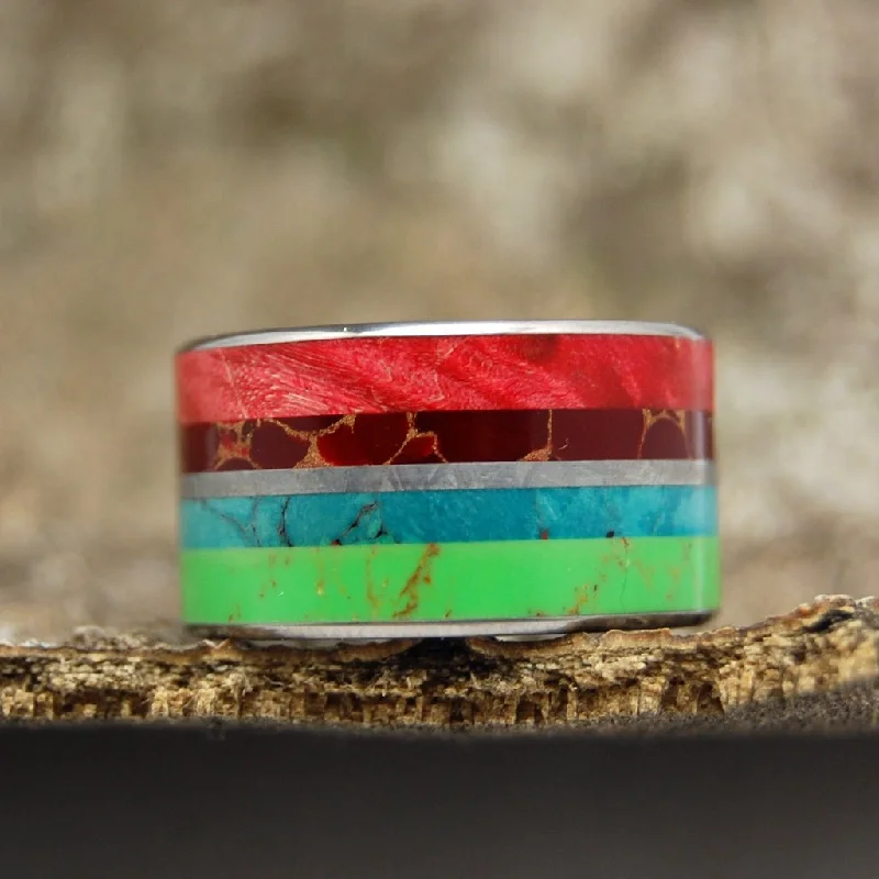 Men's sapphire - set rings for a royal blue hueBright Lion | Men's Meteorite, Wood, Stone & Titanium Wedding Ring