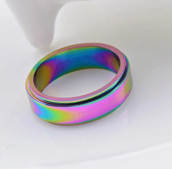 Men's zodiac - sign rings for a personalized touchRainbow Chrome Fidget Spinner Band Ring in Stainless Steel-8mm Men's zodiac - sign rings for a personalized touchRainbow Chrome Fidget Spinner Band Ring in Stainless Steel-8mm