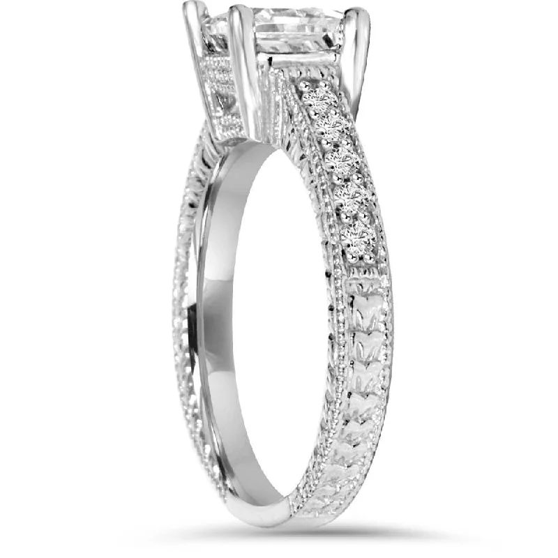 Women's Diamond Rings with Opal Inlays and Diamond Accents for a Mysterious and Iridescent Look1 1/4Ct Princess Cut Diamond Engagement Ring White Gold Lab Grown