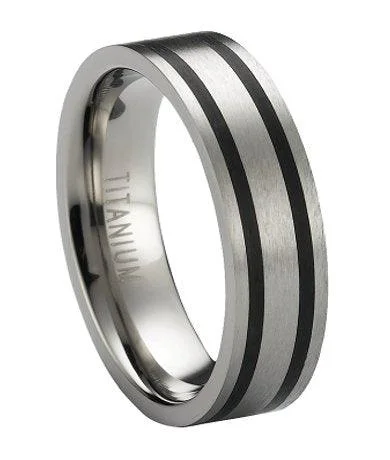 Men's multi - colored gemstone rings for a vibrant styleSatin Finished Titanium Wedding Ring with Two Black Bands | 6mm Men's multi - colored gemstone rings for a vibrant styleSatin Finished Titanium Wedding Ring with Two Black Bands | 6mm