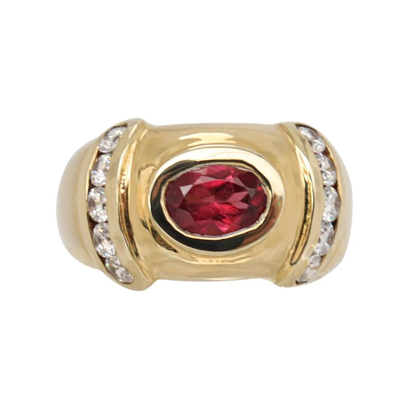 Minimalist Women's Rings with a Single Pearl in 14K Gold - Plated Bands9 kt Yellow Gold Oval Garnet and Cubic Zirconia Ring