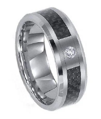 Men's waterproof rings for water - based activitiesTitanium Ring With Carbon Fiber and CZ - 8mm Men's waterproof rings for water - based activitiesTitanium Ring With Carbon Fiber and CZ - 8mm