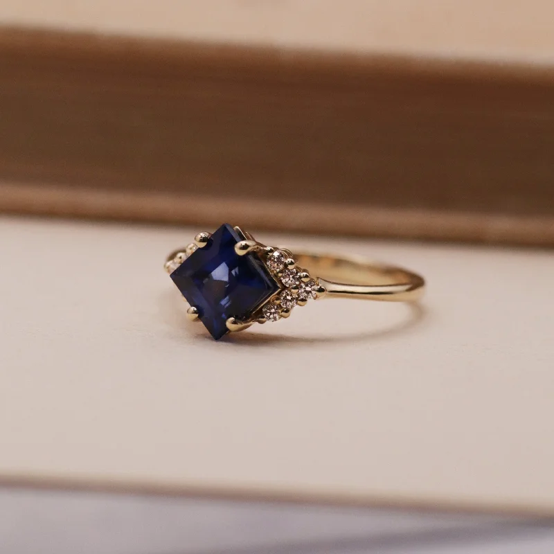 Men's Malachite Engagement Rings in 14K Gold with a Carved Stone CenterpieceJuliette Ring With Diamonds and Blue Sapphire Men's Malachite Engagement Rings in 14K Gold with a Carved Stone CenterpieceJuliette Ring With Diamonds and Blue Sapphire