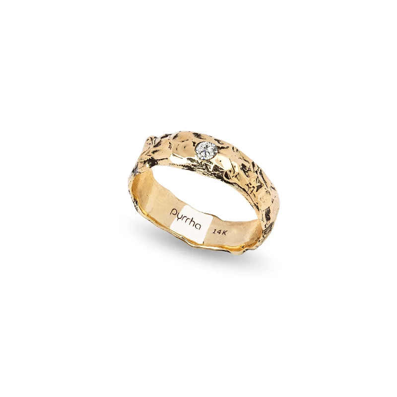 Minimalist Women's Rings with a Single Pearl in 14K Gold - Plated BandsDiamond Set 14K Gold Wide Band Ring Minimalist Women's Rings with a Single Pearl in 14K Gold - Plated BandsDiamond Set 14K Gold Wide Band Ring