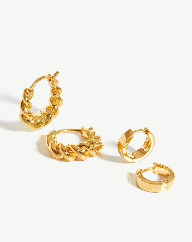 Minimalist hoop earringsTwisted & Chubby Huggies Earring Set | 18ct Gold Vermeil