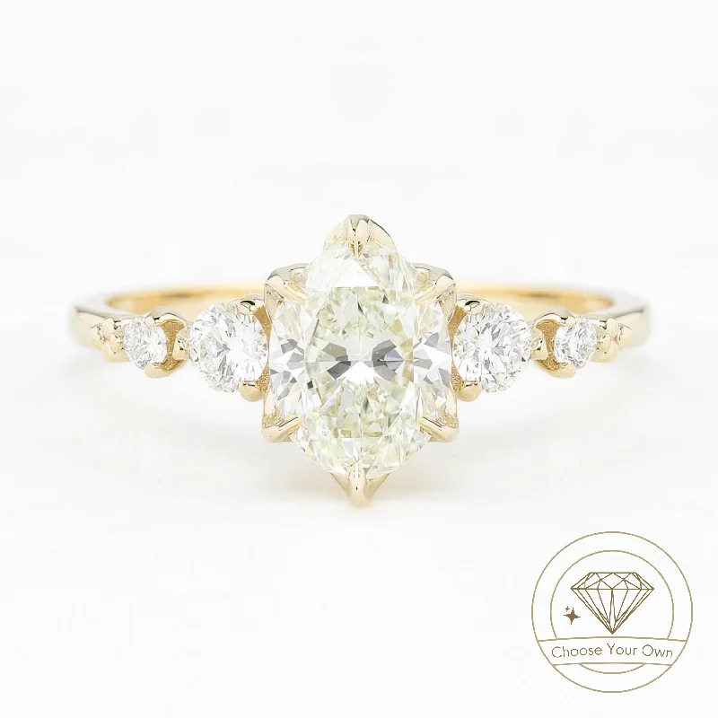 Three - Stone Women's Diamond Rings Symbolizing Past, Present, and Future with Emerald - Cut DiamondsEstel Fleur Grand Ring, Oval Brilliant Cut Diamond Three - Stone Women's Diamond Rings Symbolizing Past, Present, and Future with Emerald - Cut DiamondsEstel Fleur Grand Ring, Oval Brilliant Cut Diamond