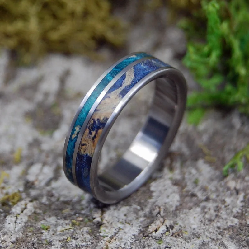 Statement - Making Cocktail Rings for Women with Large Cubic ZirconiaBlue Box Elder Bliss | Men's Blue Box Elder Wood & Titanium Wedding Ring Statement - Making Cocktail Rings for Women with Large Cubic ZirconiaBlue Box Elder Bliss | Men's Blue Box Elder Wood & Titanium Wedding Ring