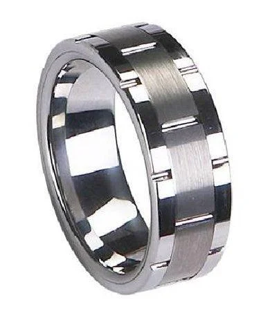 Men's amethyst - filled rings for a purple eleganceTungsten Vertical Groove Satin-Finish Band with Polished Edges | 8mm Men's amethyst - filled rings for a purple eleganceTungsten Vertical Groove Satin-Finish Band with Polished Edges | 8mm