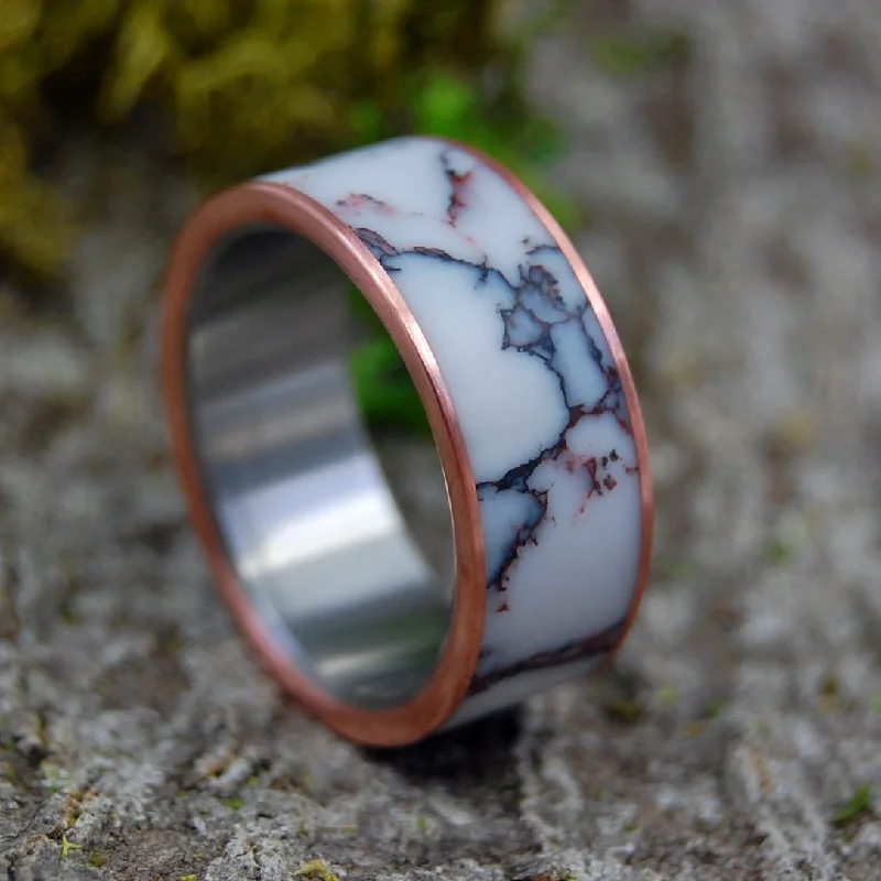 Men's stainless - steel promise rings with a matte finishWild Horse Copper | Men's Jasper Stone, Copper & Titanium Wedding Ring