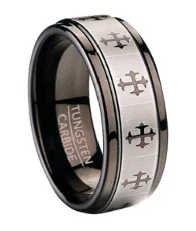 Men's anchor - themed rings for a nautical lookFashion Ring for Men in Black Tungsten with Crosses | 9mm Men's anchor - themed rings for a nautical lookFashion Ring for Men in Black Tungsten with Crosses | 9mm