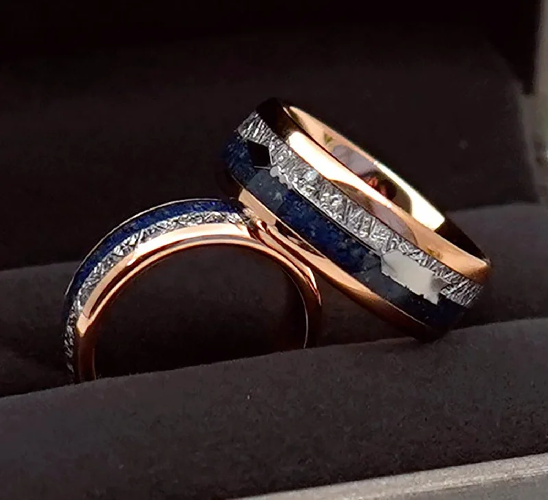 Stackable Gemstone Rings for Women in Amethyst, Sapphire, and Emerald6mm- ROSE GOLD TUNGSTEN ARROW RING W/ BLUE LAPIS LAZULI, FAUX METEORITE, Stackable Gemstone Rings for Women in Amethyst, Sapphire, and Emerald6mm- ROSE GOLD TUNGSTEN ARROW RING W/ BLUE LAPIS LAZULI, FAUX METEORITE,
