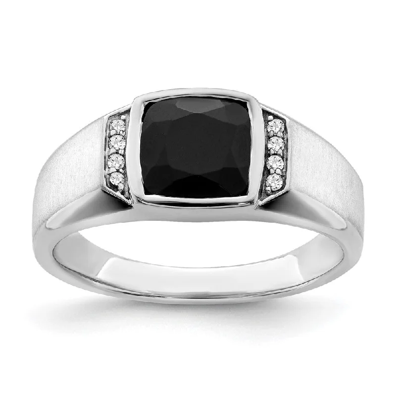 Men's zodiac - sign rings for a personalized touch14k White Gold Onyx and Diamond Mens Ring