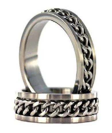 Men's amethyst - filled rings for a purple eleganceBrushed Stainless Steel Ring with Spinning Chain 8mm Men's amethyst - filled rings for a purple eleganceBrushed Stainless Steel Ring with Spinning Chain 8mm