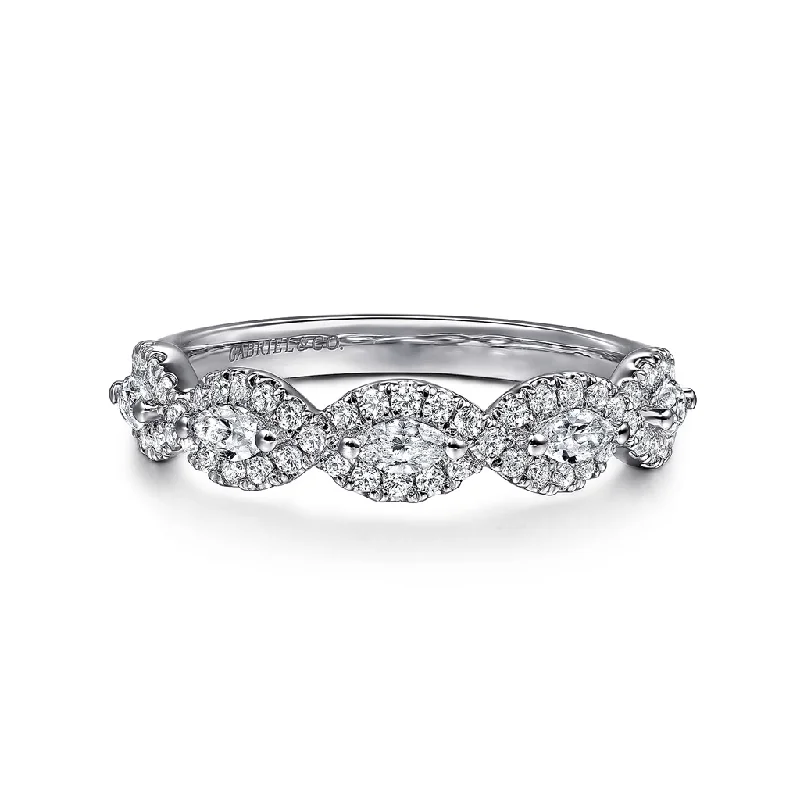 Channel - Set Women's Diamond Rings with Diamonds Securely Held in a Metal Groove for Durability14K White Gold Prong Set Twist Diamond Ring Channel - Set Women's Diamond Rings with Diamonds Securely Held in a Metal Groove for Durability14K White Gold Prong Set Twist Diamond Ring