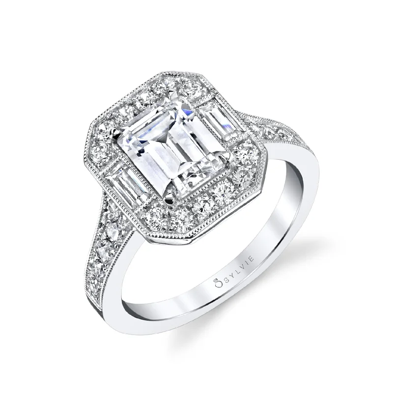 Men's Amethyst Engagement Rings in Sterling Silver with a Contemporary Geometric SettingSylvie Collection 14K White Gold Halo Engagement Ring Setting Men's Amethyst Engagement Rings in Sterling Silver with a Contemporary Geometric SettingSylvie Collection 14K White Gold Halo Engagement Ring Setting